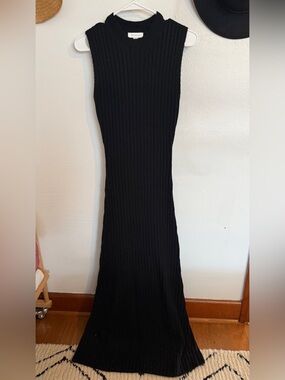 Topshop Black Ribbed Maxi Dress